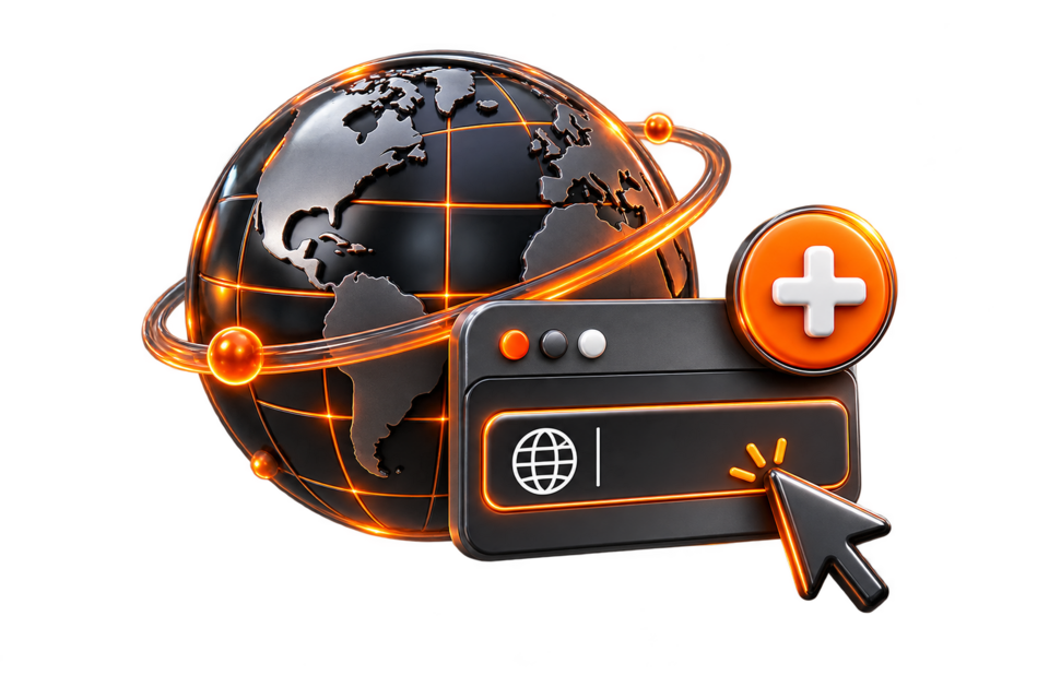 Domain registration globe and browser illustration
